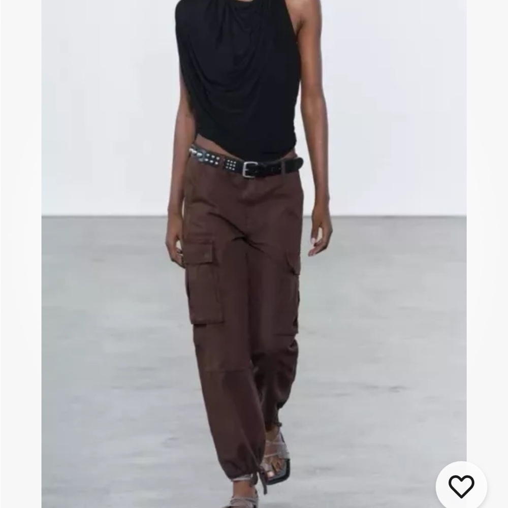 ZARA Chocolate brown Cargo Pant with Adjustable Ankle Ties - 8